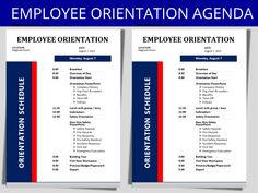 two employee appreciation agendas with red, white and blue stripes