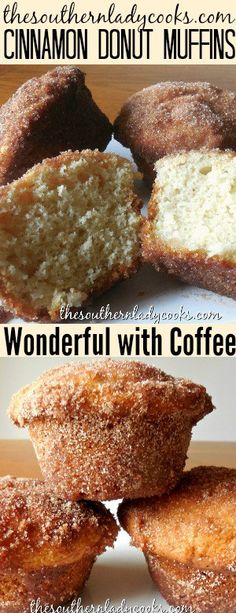 three different types of cinnamon donuts with coffee powdered sugar on top and bottom