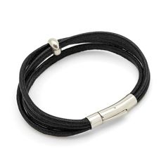 This black leather bracelet features three strands of perfectly finished and stitched leather, along with a stainless steel bead that adds just the right touch of shine. Closes securely and stylishly with a stainless steel locking clasp.Available in four sizes, overall length:Small: 18cm / 7”Medium: 19cm / 7.5”Large: 20.3cm / 8”Extra-large: 21.7cm / 8.5”Available in a variety of other colours: https://www.etsy.com/ca/shop/Rimanchik?ref=seller-platform-mcnav&search_query=juniperDesigned and h Elegant Leather Wrap Bracelet, Elegant Black Metal Wrap Bracelet, Everyday Double Band Leather Bracelet, Elegant Double Band Leather Strap Bracelets, Elegant Adjustable Leather Wrap Bracelet, Elegant Double Band Leather Strap Bracelet, Adjustable Leather Bracelet With Magnetic Closure, Elegant Adjustable Leather Bracelet With Magnetic Closure, Elegant Black Leather Bracelet With Magnetic Closure