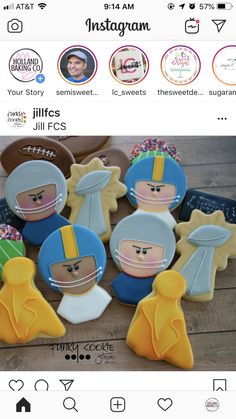 cookies decorated to look like football players are being displayed on the instagramr page