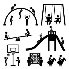 various silhouettes of people playing in the playground