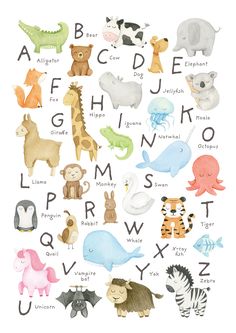 an animal alphabet poster with animals and letters