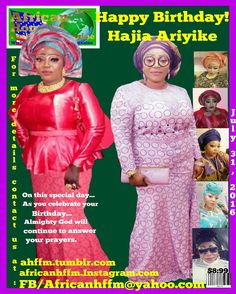 two women in pink dresses are posing for a birthday card with the words happy birthday haija arykke