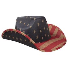 Calling all cowboys & cowgirls! Our fabric vintage patriotic USA American flag cowboy / cowgirl hat is the perfect all-American accessory to wear to a western or patriotic theme party. Keep cool at patriotic theme events, Fourth of July BBQs and parades. Perfect for vending, too One size fits most. 4th Of July Cowboy Hats, Adjustable Americana Hat For Rodeo, Americana Summer Rodeo Hats, American Flag Cowboy Hat, American Flag Cowboy Boots, Cowboy Girl, Patriotic Flag, Buy Fabric, Cowgirl Hats