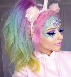 Unicorn Makeup Women, Unicorn Makeup Halloween, Fantasy Make-up, Unicorn Stuff, Halloween Makeup Pretty, Unicorn Makeup, Unicorn Crafts, Unicorn Halloween