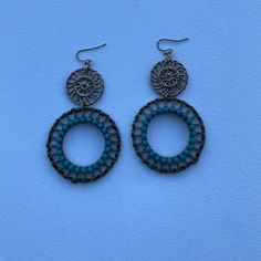 Circular 2 Tier Vintage Earrings Silver Tone. Kind Of Reminds Me Of Dream Catchers. Perfect For Boho, Bohemian, Hippie, Cottagecore, Goblincore, And Indie Aesthetic. Beautiful Whimsical Earrings! In Great Condition. Brand New Pair Of Earring Hooks Will Be Added Before Shipment. Bohemian Nickel-free Earrings For Vacation, Bohemian Nickel Free Earrings For Vacation, Nickel-free Bohemian Earrings For Vacation, Blue Metal Earrings For Summer, Bohemian Round Earrings For The Beach, Metal Beaded Drop Earrings For Beach, Beaded Metal Drop Earrings For Beach, Bohemian Turquoise Earrings For Beach, Turquoise Bohemian Earrings For Beach