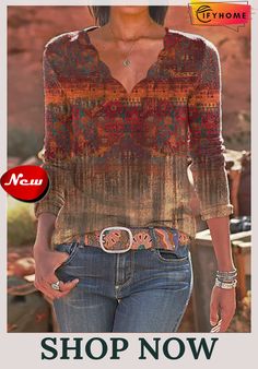 V Neck Casual Printed Long Sleeve T-shirt Print Shirts Women, Tee Shirt Print, Top T Shirt, Vintage Graphic, Women T Shirts, Casual Fall, Shirt Online, Graphic Prints, Long Sleeve T Shirt