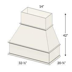 a drawing of a stove hood with measurements for the top and bottom portion on it