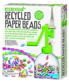 the green creativity perles en papie recycle kit is in its box