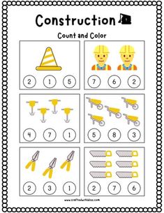 construction worksheet for kids to practice counting