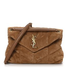 SAINT LAURENT Suede Calfskin Quilted Small Loulou Puffer Monogram Chain Satchel Cinnamon 1281699 | FASHIONPHILE Loulou Puffer, Black Fabric, Men Fashion, Shoulder Pads, Suede Leather, Chain Link, Gold Chains, Zipper Pocket