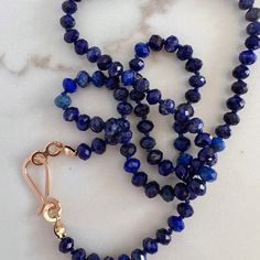 Blue Lapis Lazuli Gemstone Bead Necklaces, Blue Lapis Lazuli Gemstone Beads Necklace, Gold Lapis Lazuli Faceted Beads Necklace, Bohemian Lapis Lazuli Hand-strung Necklace, Luxury Lapis Lazuli Faceted Beads Necklace, Lapis Necklace, Silk Cord, Vermeil Jewelry, Gold Plated Sterling Silver