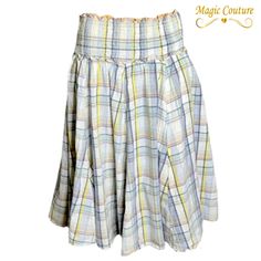 Sundance Skirt Size Small. Pull On Smocked Waist Skirt. Plaid Cotton Fabric In White Blue And Yellow With Metallic Gold Thread Woven Throughout. Condition Is Like New, Never Worn! Make An Offer! Elastic Waist 24” Unstretched Length 28” 100% Cotton Machine Wash, Hang Dry Fitted Full Skirt With Ruched Details, Cotton Ruched Skirted Bottoms, Bohemian Ruched Bottoms For Spring, Spring Bohemian Ruched Bottoms, Casual Fitted Maxi Skirt With Gathered Detail, Casual Blue Ruched Skirt, Casual Blue Skirt With Smocked Back, Relaxed Skirt With Smocked Bodice, Casual Ruched Flared Skirt