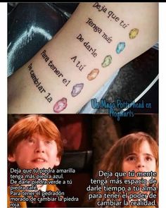 harry potter and hermione's tattoos with the words in spanish on them