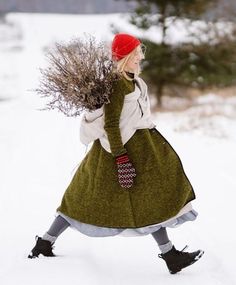 Yule Outfit, Wooly Jumper, Boots Socks, Snow Outfit, Winter Girls, Green Coat, Winter Aesthetic, Sewing Dresses