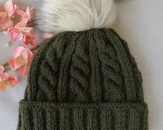 Aspen Textured Knit Beanie With Pom - Etsy