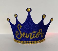 "Customized large adult crowns for all occasions, Birthdays, Bachelorette Parties, Graduations, & Bridal Showers. Beautiful Sparkling crowns made to look like glitter but does NOT rub off!. Turn on the glitz by embellishing your crown with colored gems and faux rhinestone trim. Choose from an array of colors to coordinate with the theme of your party or your outfit. Personalize your crown! (Since there is limited space, please keep personalization to a bare minimum) One size fits most. approx si Senior Crowns For Guys, Friendship Day Bands, 21st Birthday Crown, Dirty Thirty Birthday, Senior Crown Ideas, Senior Sash, Senior Year Fun, Senior Crowns, Senior Crown