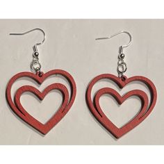 Our Laser Cut Wood Earrings Are Made From 1/8" Baltic Birch Made In Florence, Mississippi, Usa Lightweight Handmade Red Earrings For Mother's Day, Adjustable Red Heart Earrings For Gift, Valentine's Day Hypoallergenic Double Heart Earrings, Round Valentine's Day Earrings With Ear Wire, Valentine's Day Round Earrings With Ear Wire, Nickel-free Red Earrings For Everyday, Red Nickel-free Earrings For Everyday Wear, Hypoallergenic Round Earrings For Valentine's Day, Hypoallergenic Double Heart Earrings For Valentine's Day