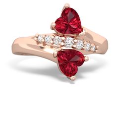 A perfect gift for your loved one, as the ring proudly displays  a lab ruby and a  which sit in a curvy 14K Rose Gold setting, separated by seven dazzling diamonds. The ring  can be customized to include the birthstones of you and your loved one, or perhaps your children.This is a ring that will sweep her off of her feet and show her how much you care. Luxury Lab-created Ruby Birthstone Ring With Prong Setting, Luxury Gift Lab-created Ruby Ring, Luxury Lab-created Ruby Birthstone Ring, Luxury Yellow Gold Jewelry With Lab-created Ruby, Ruby Heart, Ruby Slippers, Clean Origin, Heart To Heart, Month Of July