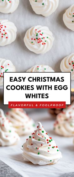 Image for Easy Christmas Cookies with Egg Whites 2 Egg Whites Recipes, Egg Whites Cookies, Cookies Made With Egg Whites, Things To Make With Egg Whites, What To Do With Leftover Egg Whites, Egg White Cookies Recipes, Recipes For Egg Whites, Egg Whites Dessert, Desserts With Egg Whites