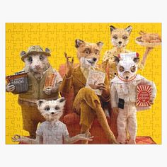 a group of animals sitting on top of a puzzle