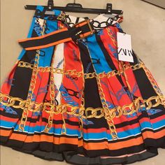 As Is 70$ Retail Chic Multicolor Skirt By Zara, Chic Multicolor Zara Skirt, Red Zara Skirt For Summer, Zara Red Skirt For Summer, Zara Multicolor Lined Mini Skirt, Chic Multicolor Mini Skirt, Chic Multicolor Pleated Mini Skirt, Red Zara Mini Skirt For Spring, Zara Red Mini Skirt For Spring