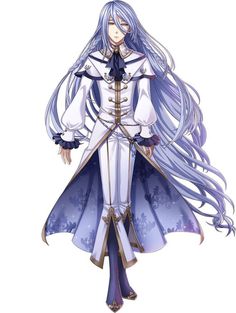 an anime character with long blue hair and white dress, standing in front of a white background