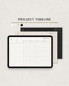 a tablet computer sitting on top of a desk next to a mouse and keyboard with the text project timeline