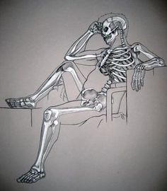 a drawing of a skeleton sitting on a chair