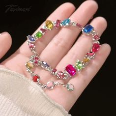 Tavimart New Sparkling Colorful Crystal Bracelets For Women Korean Zircon Metal Chain Bracelet Party Jewelry Valentine's Day Gift Multicolor Crystal Bracelet Jewelry, Multicolor Crystal Bracelets For Gifts, Adjustable Multicolor Chain Bracelet For Party, Multicolor Bracelet Jewelry For Party, Multicolor Crystal Bracelets For Party, Multicolor Crystal Beaded Bracelets For Party, Multicolor Bracelet For Party, Multicolor Crystal Beaded Bracelet Gift, Multicolor Crystal Party Bracelets