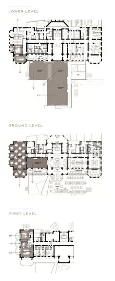 the floor plan for an apartment building with two floors and three levels, all in different sections