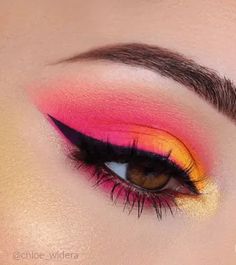 Carnaval Make-up, Rosa Make-up, Party Eye Makeup, Yellow Eye Makeup, Neon Eyeshadow, Orange Eyeshadow, Drag Make-up, Yellow Makeup