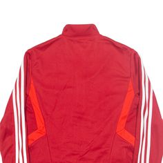 Item is in good used condition. Label says size 8-10. >Size: S >Armpit To Armpit: 18" >Armpit To Cuff: 19" >Collar To Hem: 25" Red Track Jacket For Sports, Red Vintage Track Jacket For Winter, Vintage Red Sports Outerwear, Red Moisture-wicking Track Jacket For Sports, Red Long-sleeved Track Jacket For Sports, Red Jacket, Soccer, Collar, Adidas