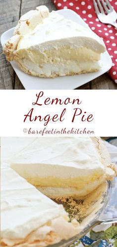 lemon angel pie on a plate with a fork