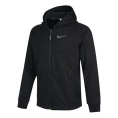 Men's Nike Pro Therma-FIT Fleece Stay Warm Sports Training Hooded Logo Jacket Autumn Black DD2125-010 Functional Sports Hooded Jacket, Nike Fleece Track Jacket For Sports, Sporty Track Jacket With Fleece Lining, Technical Winter Hoodie For Gym, Technical Winter Gym Hoodie, Sports Track Jacket With Fleece Lining, Technical Sports Hooded Jacket With Adjustable Hood, Technical Sports Hooded Jacket, Functional Fleece Sports Jacket