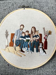 a family portrait is featured in this embroidery pattern