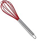 a red wire whisk on a white background