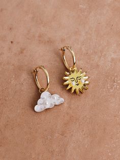 Sun & Cloud Hoops Moon And Sun Earrings, Inked Illustration, Celestial Earrings, Sun Charm, Hoop Charms, Gold Filled Hoops, Wolf Moon, Celestial Jewelry, Moon Jewelry