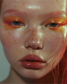 Textured Makeup Editorial, Editorial Colorful Makeup, Editorial Makeup Asian, Asian Makeup Editorial, Orange Editorial Makeup, Reference Photos For Artists, Aesthetic Makeup, Pretty Face, Drawing Reference