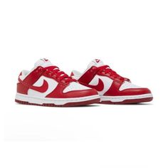 Red And White Dunks For Casual Or Styling Wear. Red Dunk Low, Nike Dunk Low Red, Travis Scott Shoes, Nike Dunk Low Next Nature, Nike Shox Turbo, Red Play, White Slip On Shoes, White Gym, Red Jordans