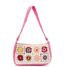 Square Purse, Shoulder Bag Pink, Skinnydip London, Crochet Shoulder Bag, Ladies Of London, Crochet Bags, Pink Bag, Granny Square, Crochet Bag