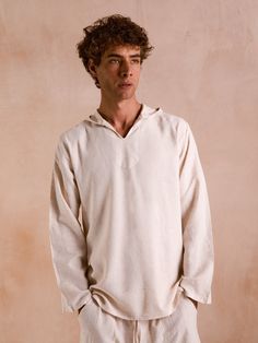 Our pullover hoodies are made from the finest imported Egyptian linen. Having arrived in Casablanca, the yarn is then moved to the small villages dotted around the little town of Essaouira in southern Morocco. There, we have an in-house collaborative team of weavers, designers and seamstresses which produce our beautiful garments. Lightweight plain hoodie made from 100% linen. During the spring/summer months, pair this hoodie with matching linen trousers or denim jeans. Features: Loom woven Egyp Hooded Cream Cotton Top, Cream Hooded Cotton Top, Cream Cotton Hoodie Top, Beige Hoodie Top For Loungewear, Cream Cotton Hoodie, Cream Cotton Long Sleeve Hoodie, Cream Cotton Top With Drawstring Hood, Beige Long Sleeve Top With Drawstring Hood, Beige Hooded Top For Loungewear