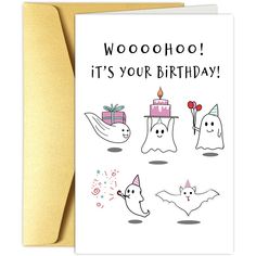 a birthday card with ghostes and candles