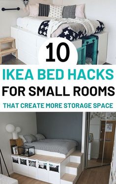 Ikea Bed Hacks, Ikea Hack Lit, Ikea Storage Bed, Ikea Small Bedroom, Loft Bed Ideas For Small Rooms, Bed Hacks, Small Bedroom Hacks, Ikea Loft Bed