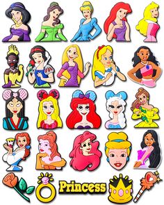 the disney princess stickers are all different shapes and sizes