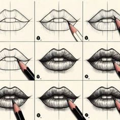 step by step instructions on how to draw the lips with pencils for beginners