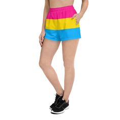 Add these cute pansexual shorts to your festival wardrobe. Not only super cool for pride events and festivals, they are also functional athletic shorts suitable for swimming, spending time on the beach or by the pool, gym workouts or outdoor leisure activities. You'll also appreciate the mesh pockets large enough to hold your phone. DETAILSComfortable elastic waistband with a flat white drawstringDeep mesh side-pocketsWater-repellent microfiber fabricMoisture wickingBreathable & fast dryingUPF50 Sporty Multicolor Moisture-wicking Shorts, Playful Sports Bottoms For Beach Season, Summer Gym Shorts With Short Leg, Playful Summer Athletic Shorts, High-waisted Sports Shorts For Beach Season, Summer High-waisted Moisture-wicking Shorts, Summer Gym Athletic Shorts, Multicolor Gym Bottoms For Summer, Playful Athletic Shorts With Built-in Liner