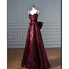 Pretty A line Spaghetti Straps Burgundy Sequin Long Prom Dresses Party Evening Dress C3792 Spaghetti