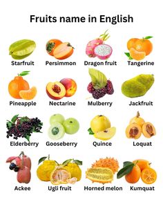 an image of fruits names in english