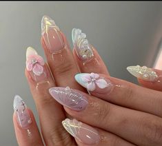 Orchid Nails, 3d Flower Nails, Acrylic Press On Nails, Girly Acrylic Nails, Summery Nails, Mermaid Nails, Really Cute Nails, Nail Swag, Luxury Nails